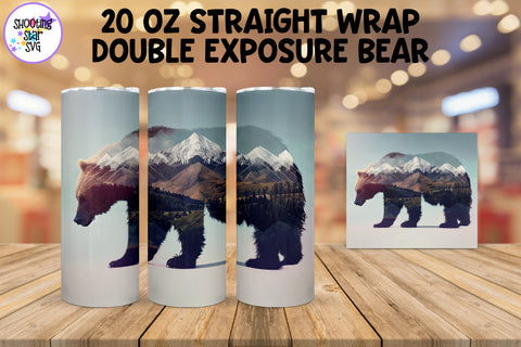 Double Exposure Bear and Mountains Sublimation Tumbler Wrap Double Exposure Bear and Mountains Sublimation Tumbler Wrap
