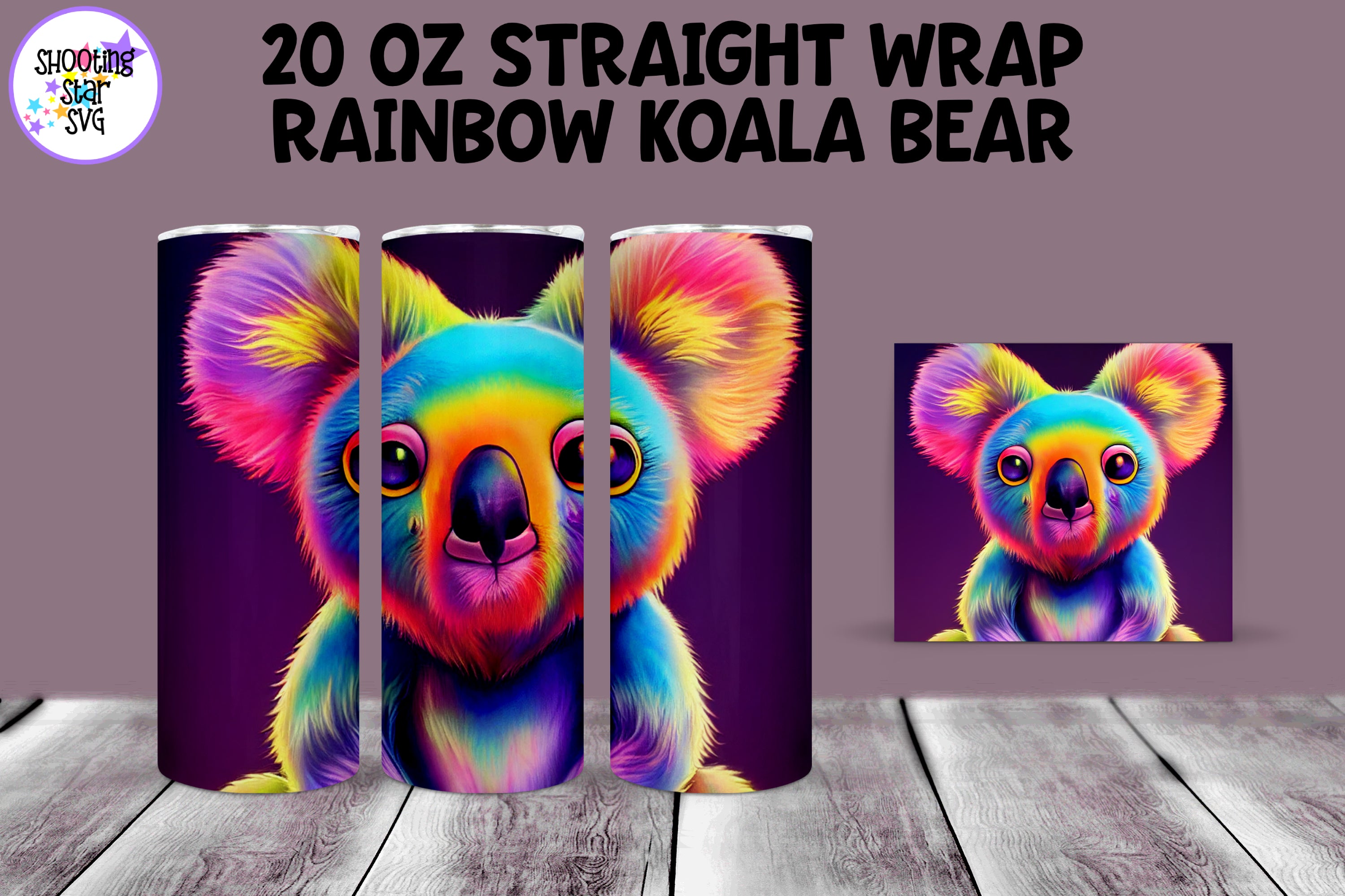 Rainbow Koala Bear Sublimation Tumbler Wrap - Psychedelic – ShootingStarSVG