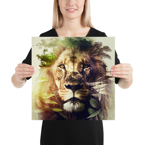 Double Exposure of a Lion and the Jungle