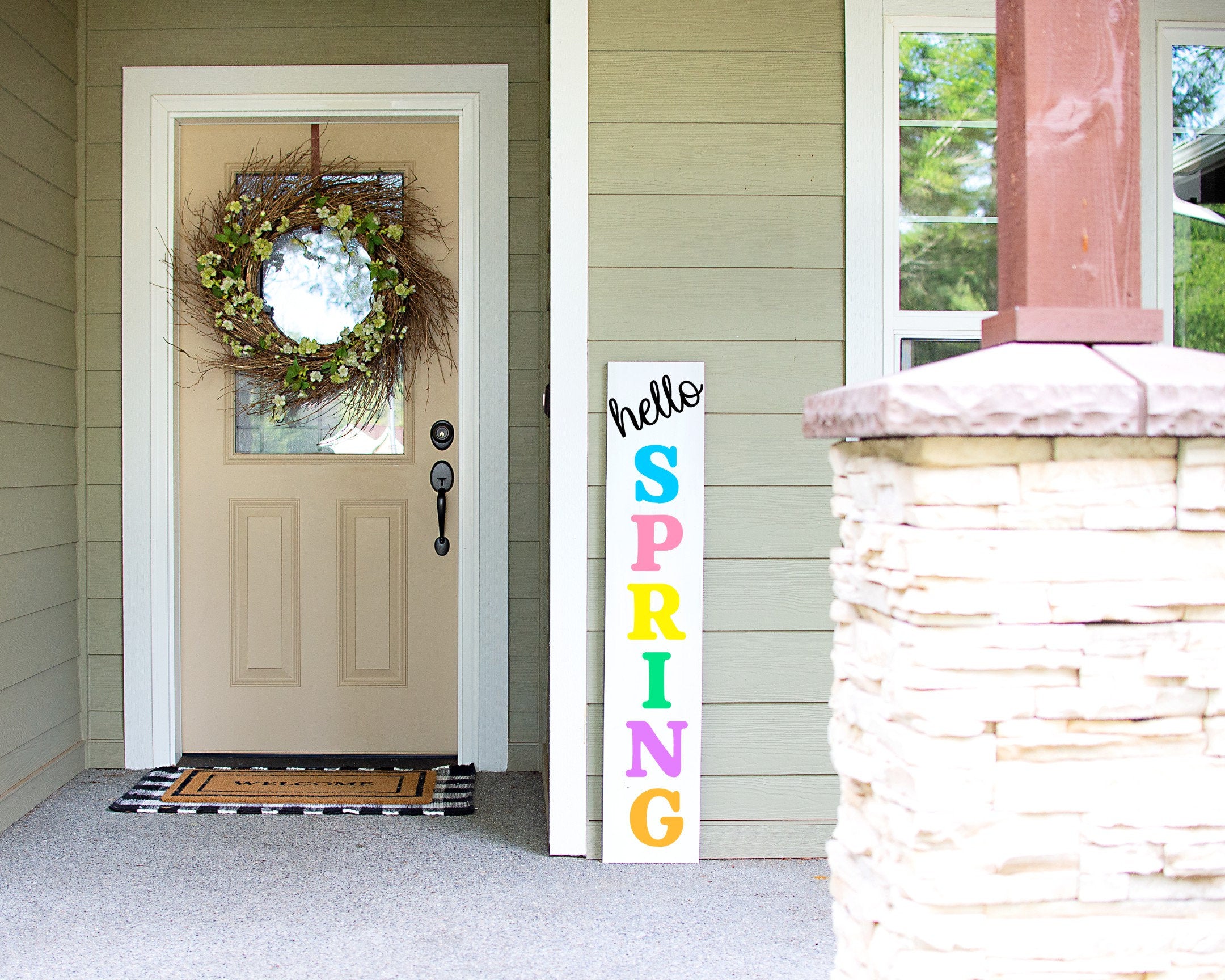 Hello spring welcome sign svg  - welcome wood sign - double sided welcome sign Hello spring welcome sign svg  - welcome wood sign - double sided welcome sign
