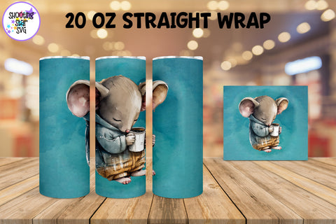 20 oz Sublimation Tumbler Wrap - Watercolor Sleepy Mouse holding a Coffee 20 oz Sublimation Tumbler Wrap - Watercolor Sleepy Mouse holding a Coffee
