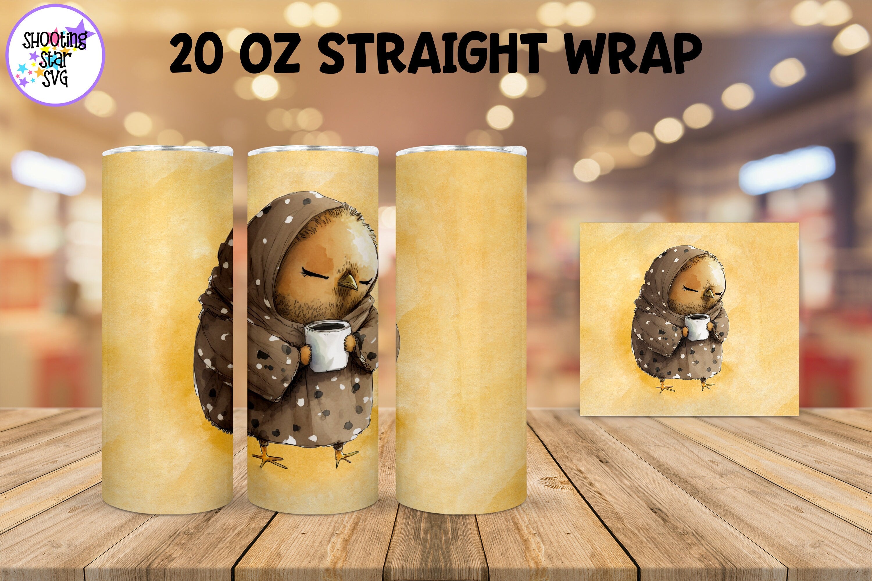 20 oz Sublimation Tumbler Wrap - Watercolor Sleepy Chicken holding a Coffee 20 oz Sublimation Tumbler Wrap - Watercolor Sleepy Chicken holding a Coffee