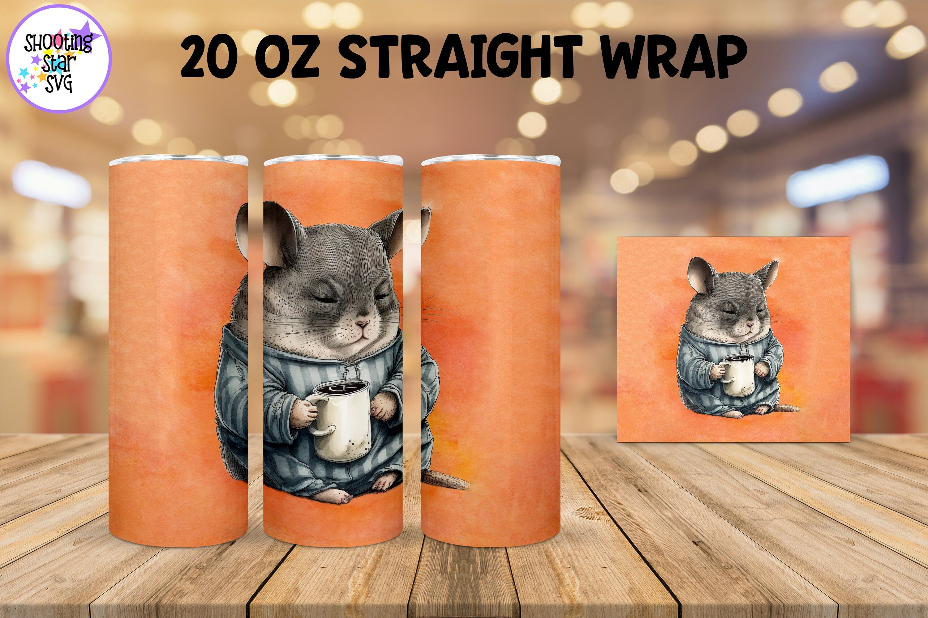 20 oz Sublimation Tumbler Wrap - Watercolor Sleepy Chinchilla holding a Coffee 20 oz Sublimation Tumbler Wrap - Watercolor Sleepy Chinchilla holding a Coffee