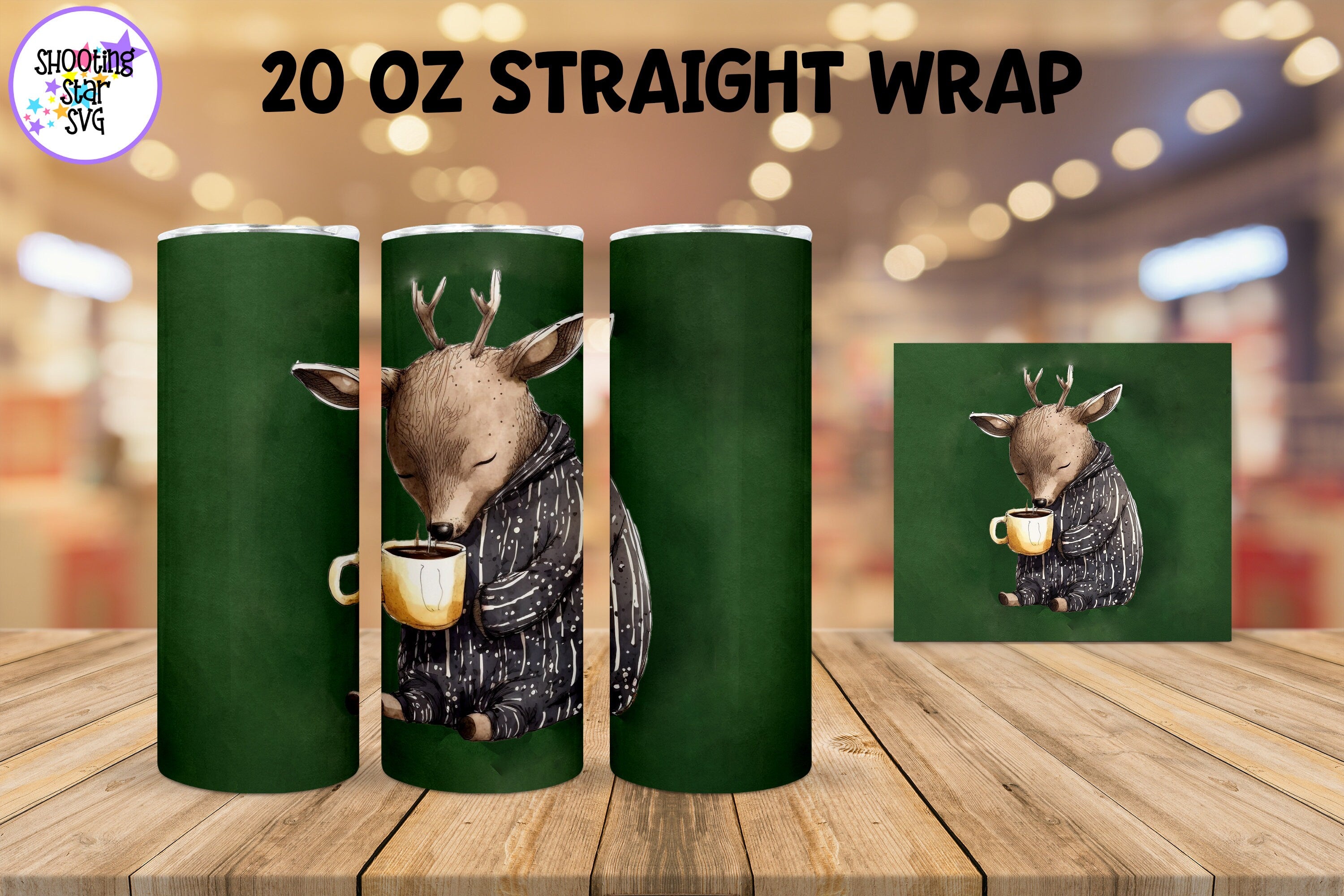 20 oz Sublimation Tumbler Wrap - Watercolor Sleepy Deer holding a Coffee 20 oz Sublimation Tumbler Wrap - Watercolor Sleepy Deer holding a Coffee