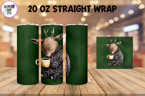 20 oz Sublimation Tumbler Wrap - Watercolor Sleepy Deer holding a Coffee 20 oz Sublimation Tumbler Wrap - Watercolor Sleepy Deer holding a Coffee