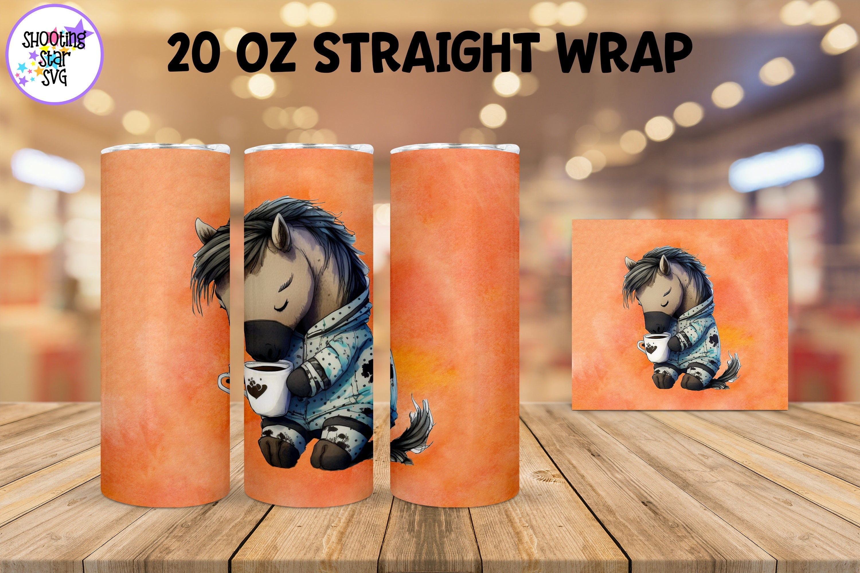 20 oz Sublimation Tumbler Wrap - Watercolor Sleepy Horse holding a Coffee 20 oz Sublimation Tumbler Wrap - Watercolor Sleepy Horse holding a Coffee