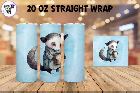 20 oz Sublimation Tumbler Wrap - Watercolor Sleepy Possum holding a Coffee 20 oz Sublimation Tumbler Wrap - Watercolor Sleepy Possum holding a Coffee