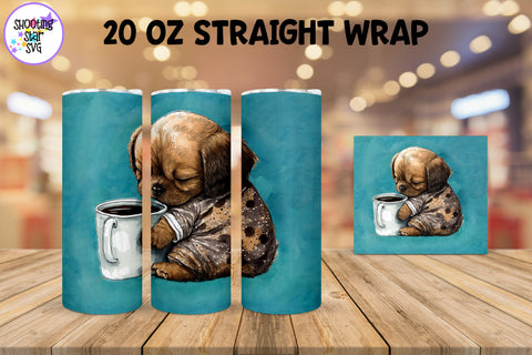 20 oz Sublimation Tumbler Wrap - Watercolor Sleepy Puppy holding a Coffee 20 oz Sublimation Tumbler Wrap - Watercolor Sleepy Puppy holding a Coffee