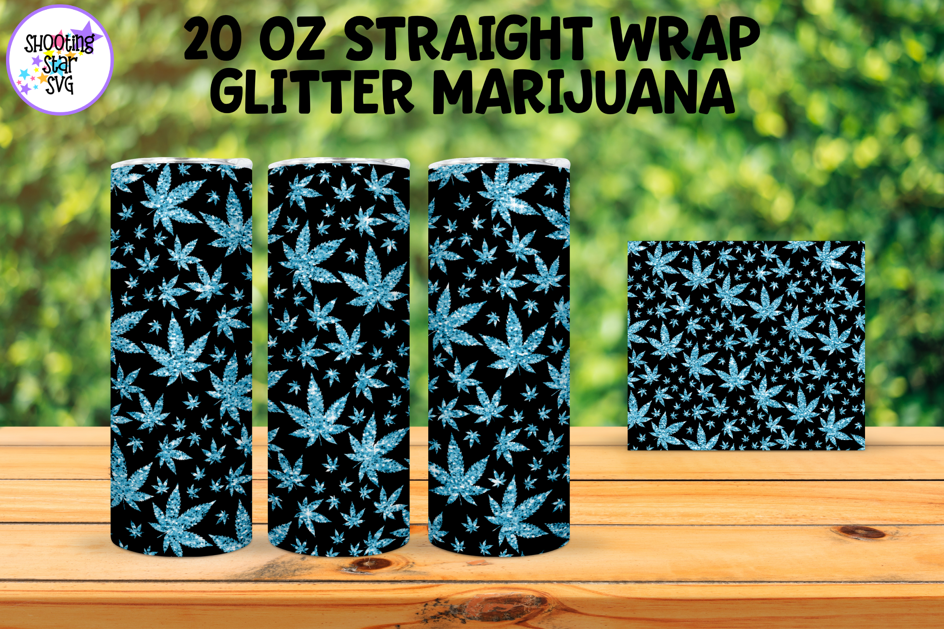20 OZ Straight Tumbler Marijuana Glitter Leaves