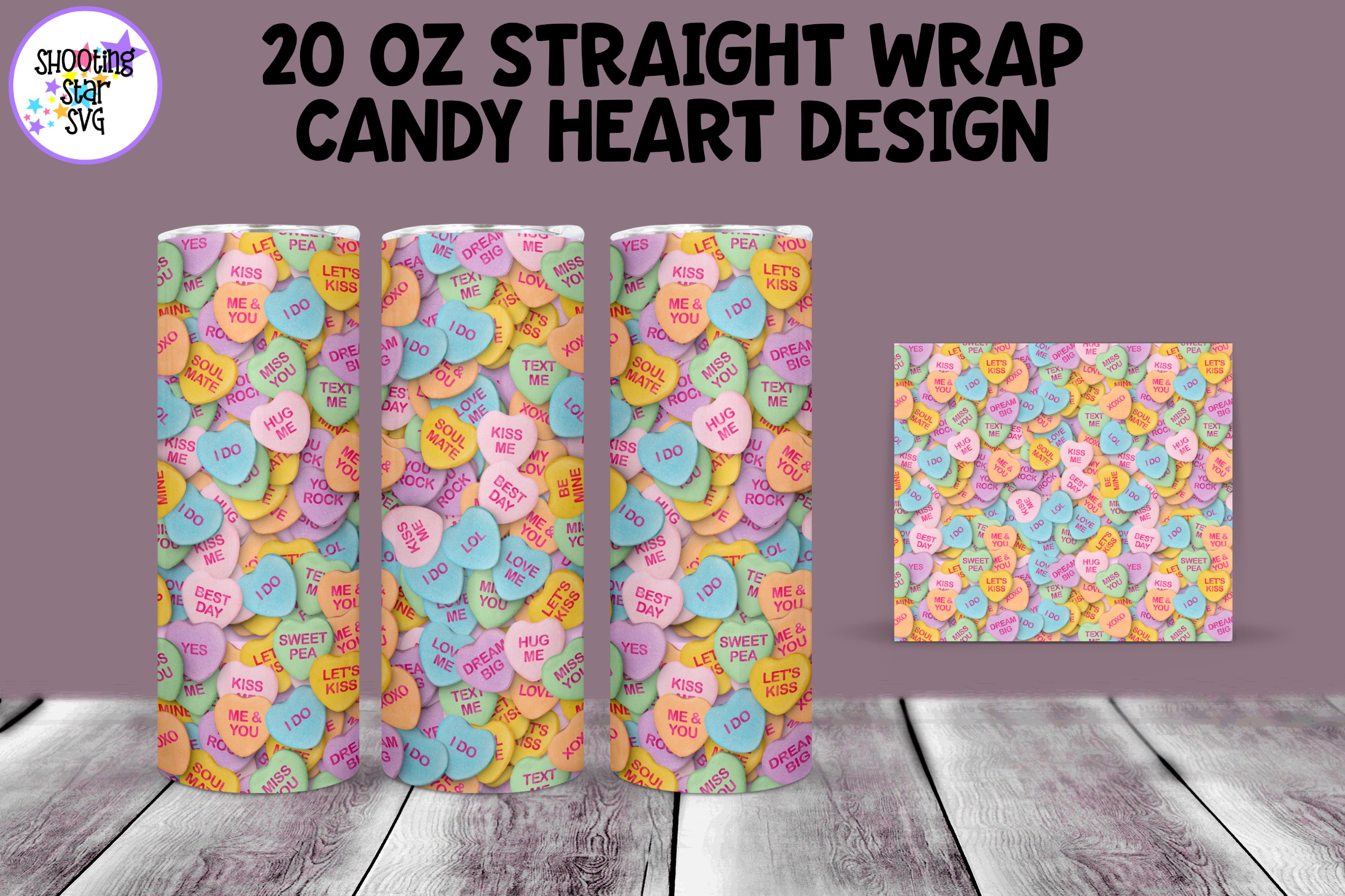 20 OZ Candy Heart Straight Tumbler Wrap - Valentine's Day