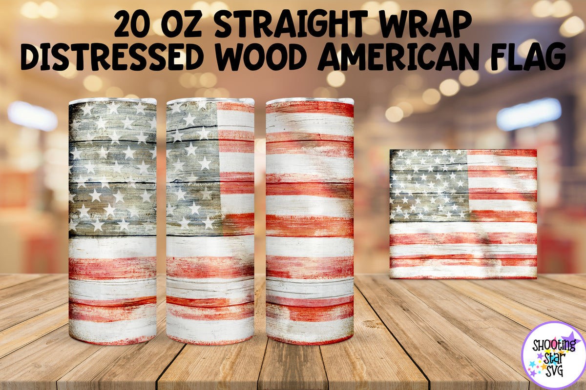 Distressed Wood American Flag Tumbler Wrap - Fourth of July