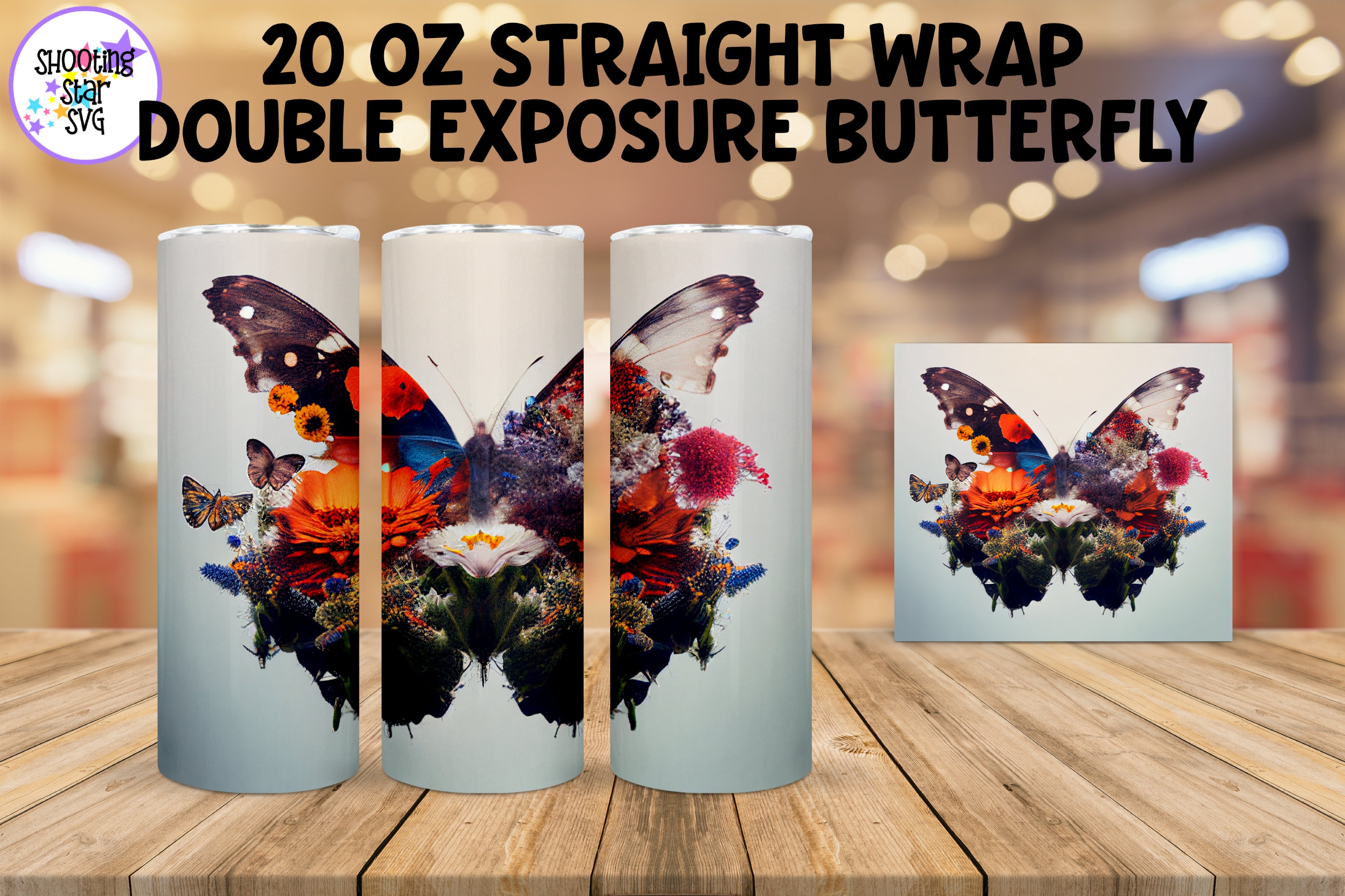 Double Exposure Butterfly and Garden Sublimation Tumbler