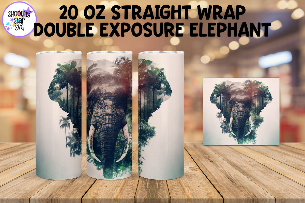 Double Exposure Elephant and Jungle Sublimation Tumbler Wrap
