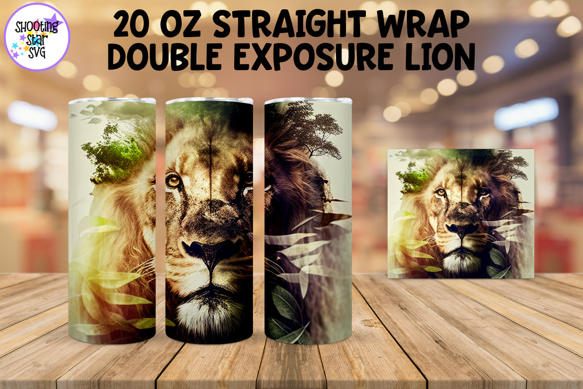 Double Exposure Lion and Jungle Sublimation Tumbler Wrap