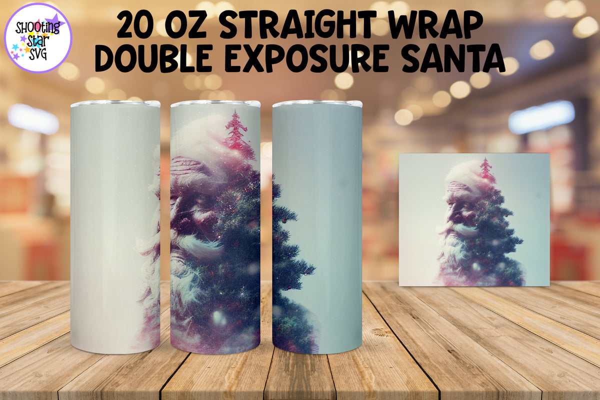 Double Exposure Santa and Christmas Tree Sublimation Tumbler