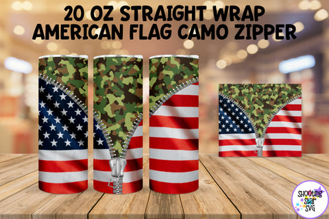 American Flag and Camouflage Zipper Tumbler Wrap Bundle