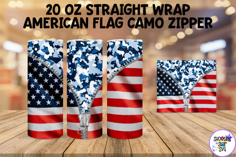 American Flag and Camouflage Zipper Tumbler Wrap Bundle