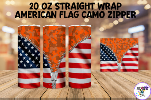 American Flag Color Camouflage Zipper Tumbler Wrap Bundle