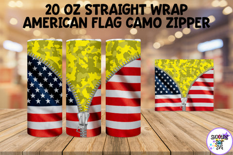 American Flag Color Camouflage Zipper Tumbler Wrap Bundle