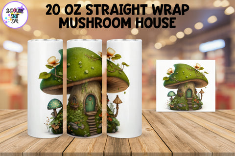 Tiny Green Mushroom House Sublimation Tumbler Wrap