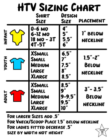 HTV Size and Design Placement Chart for T-Shirts – ShootingStarSVG