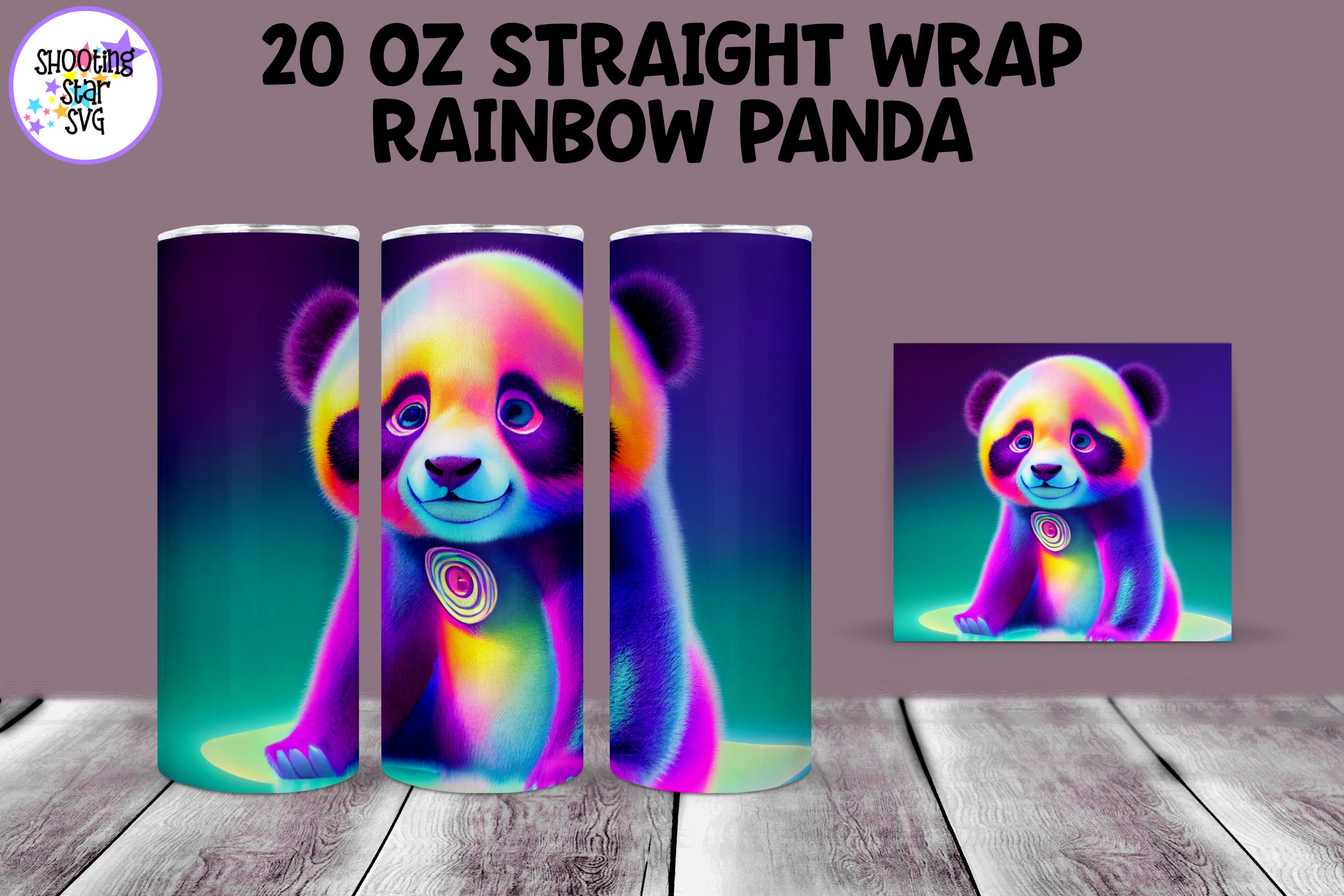 Rainbow Panda Bear Sublimation Tumbler Wrap - Psychedelic