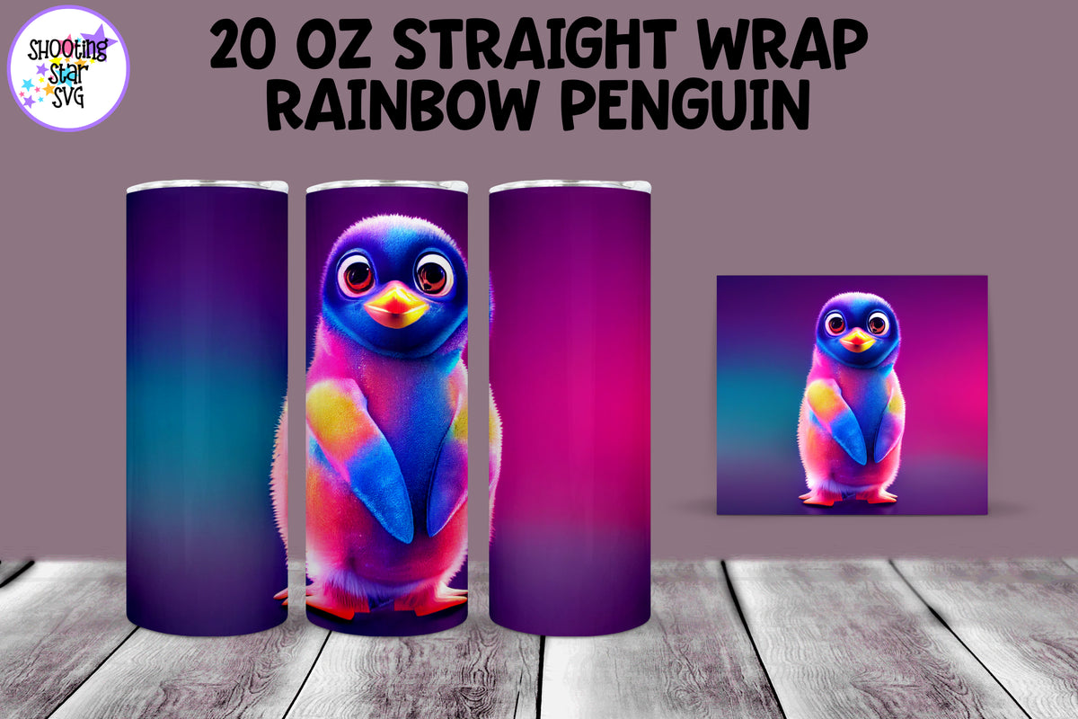 Rainbow Penguin Sublimation Tumbler Wrap - Psychedelic