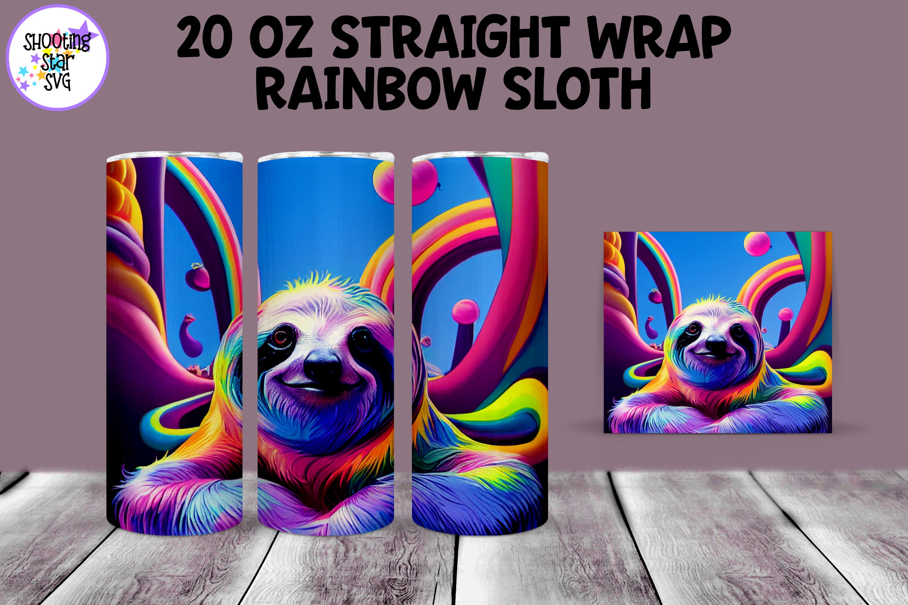 Rainbow Sloth Sublimation Tumbler Wrap - Psychedelic Design