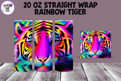 Rainbow Tiger Sublimation Tumbler Wrap - Psychedelic Design
