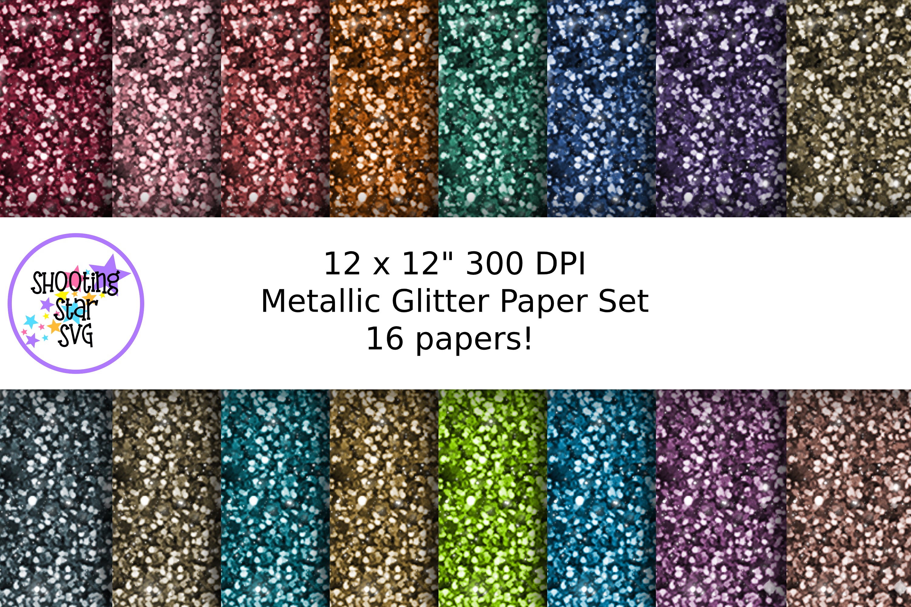 Metallic Glitter Digital Paper Set - 16 Papers
