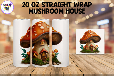 Tiny Orange Mushroom House Sublimation Tumbler Wrap