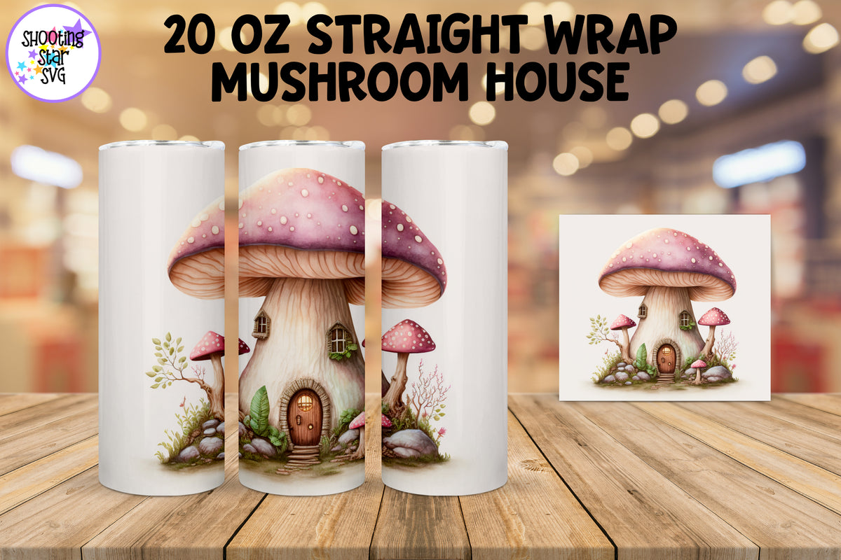 Tiny Pink Mushroom House Sublimation Tumbler Wrap
