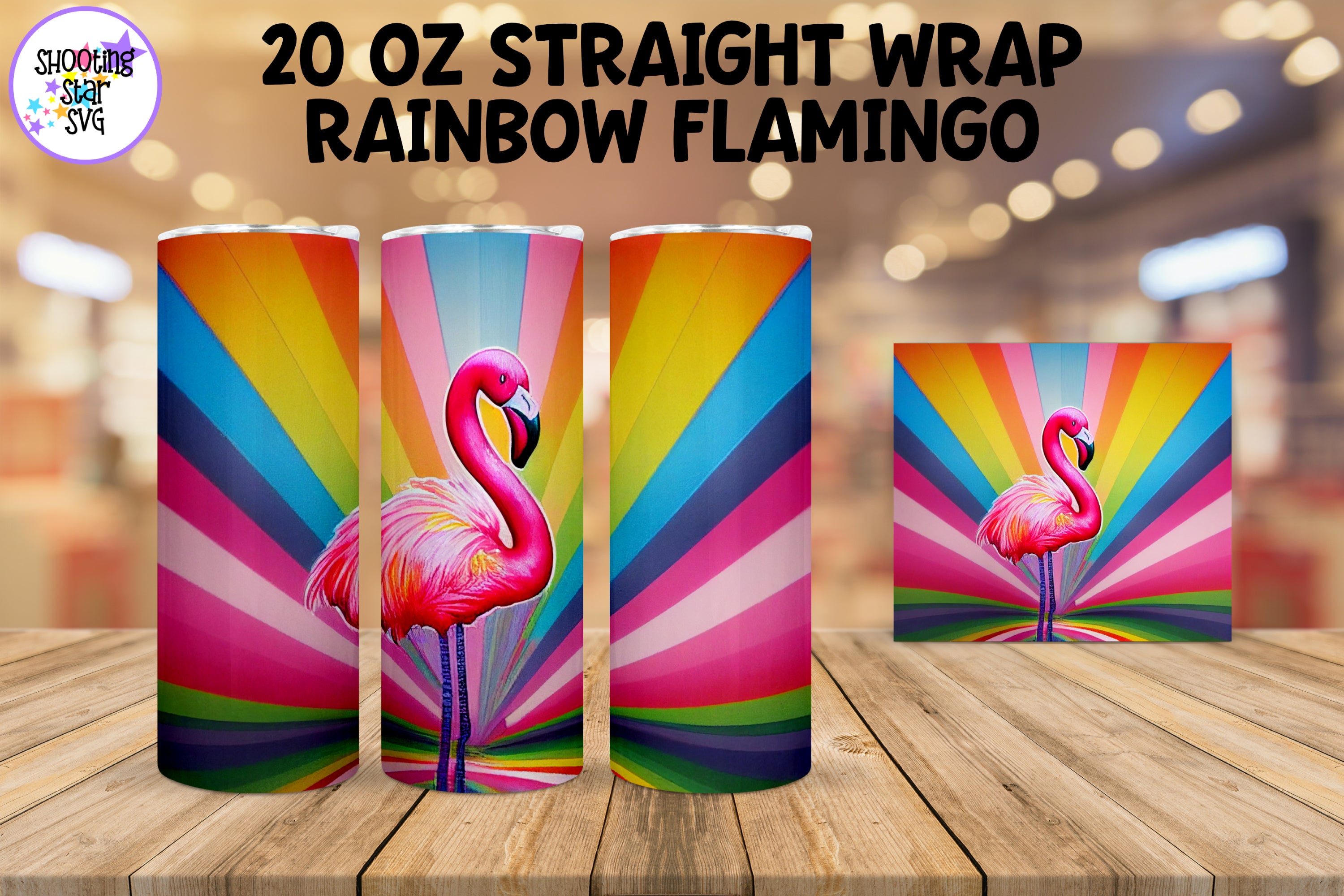 Rainbow Flamingo Sublimation Tumbler Wrap - Psychedelic