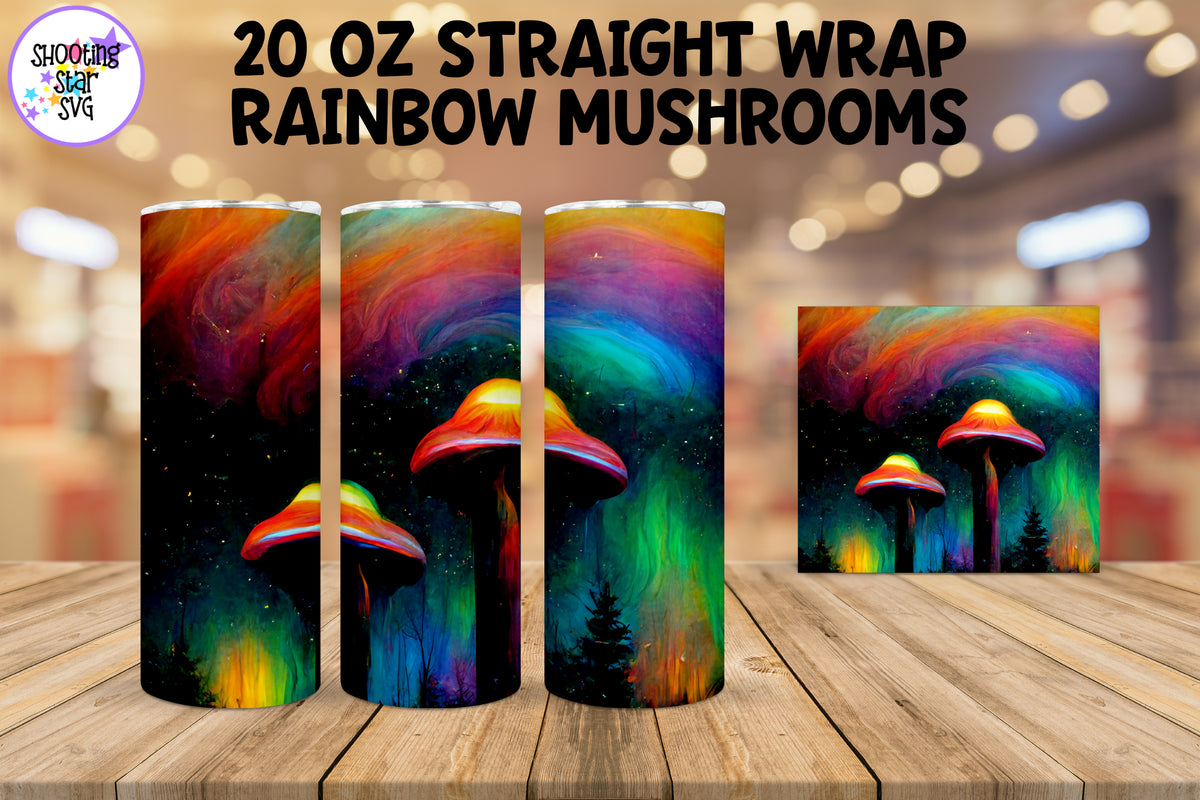 Rainbow Mushrooms Tumbler Wrap - Sublimation Mushrooms