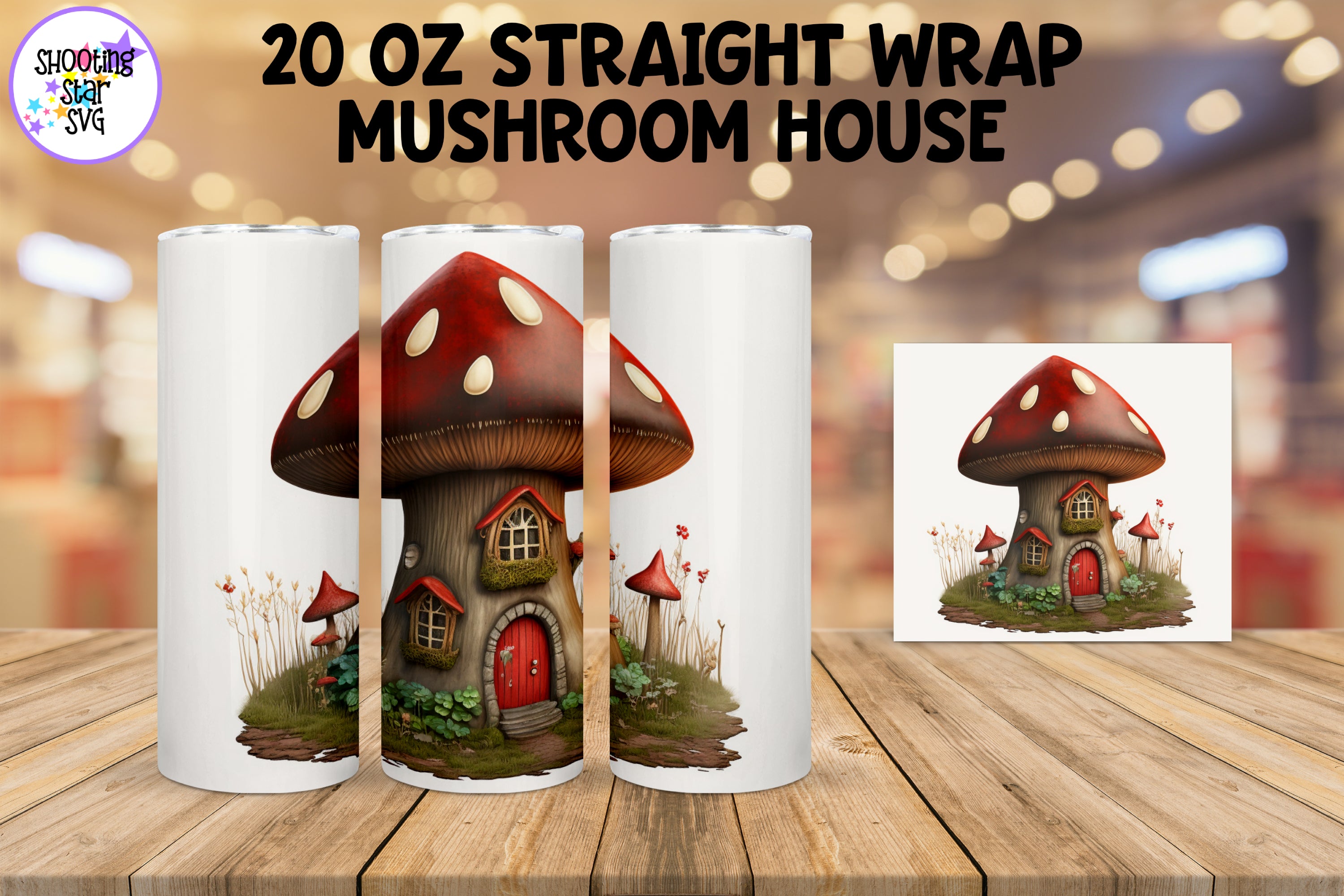 Tiny Red Mushroom House Sublimation Tumbler Wrap