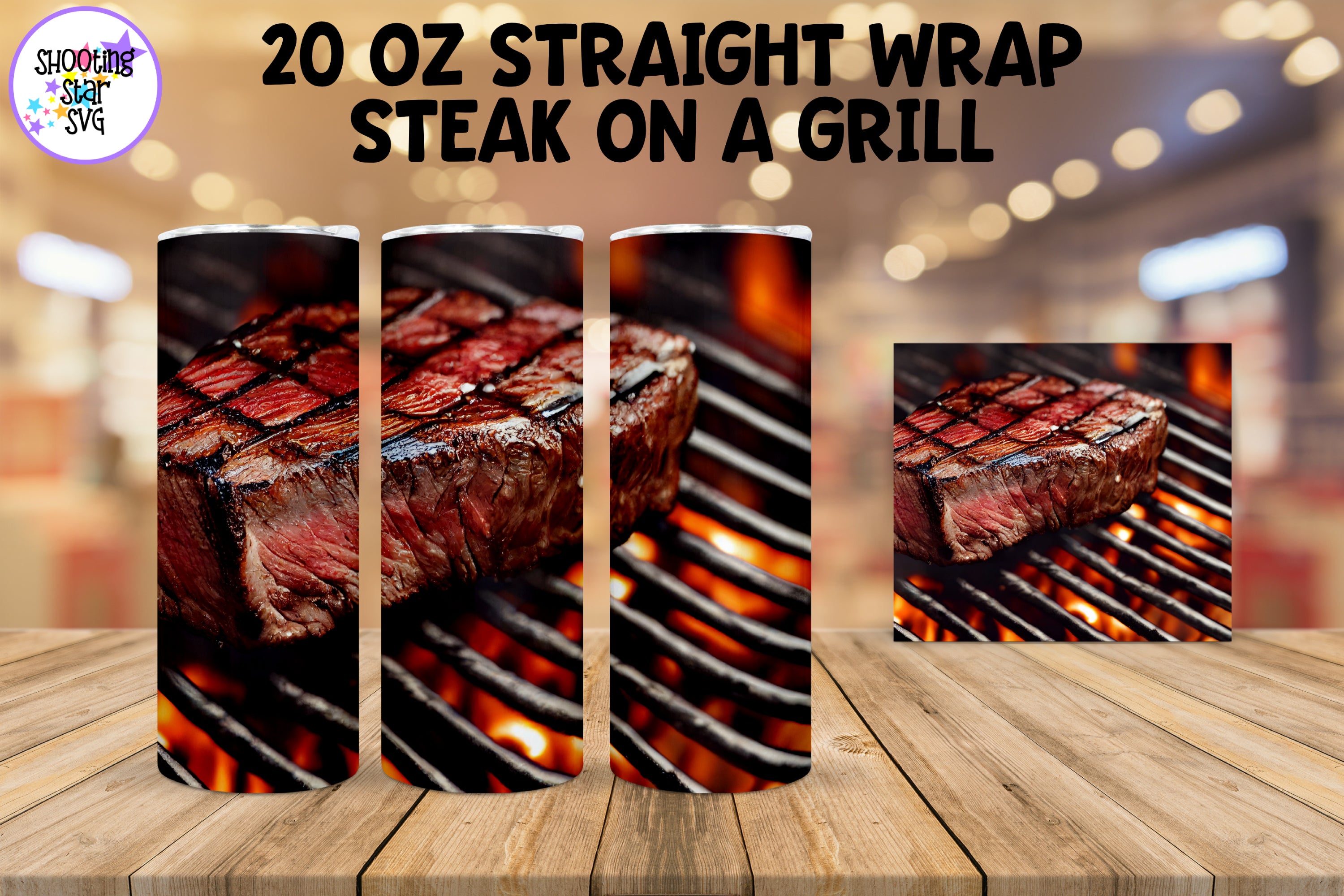 Grilled Steak on a Charcoal Grill Sublimation Tumbler Wrap