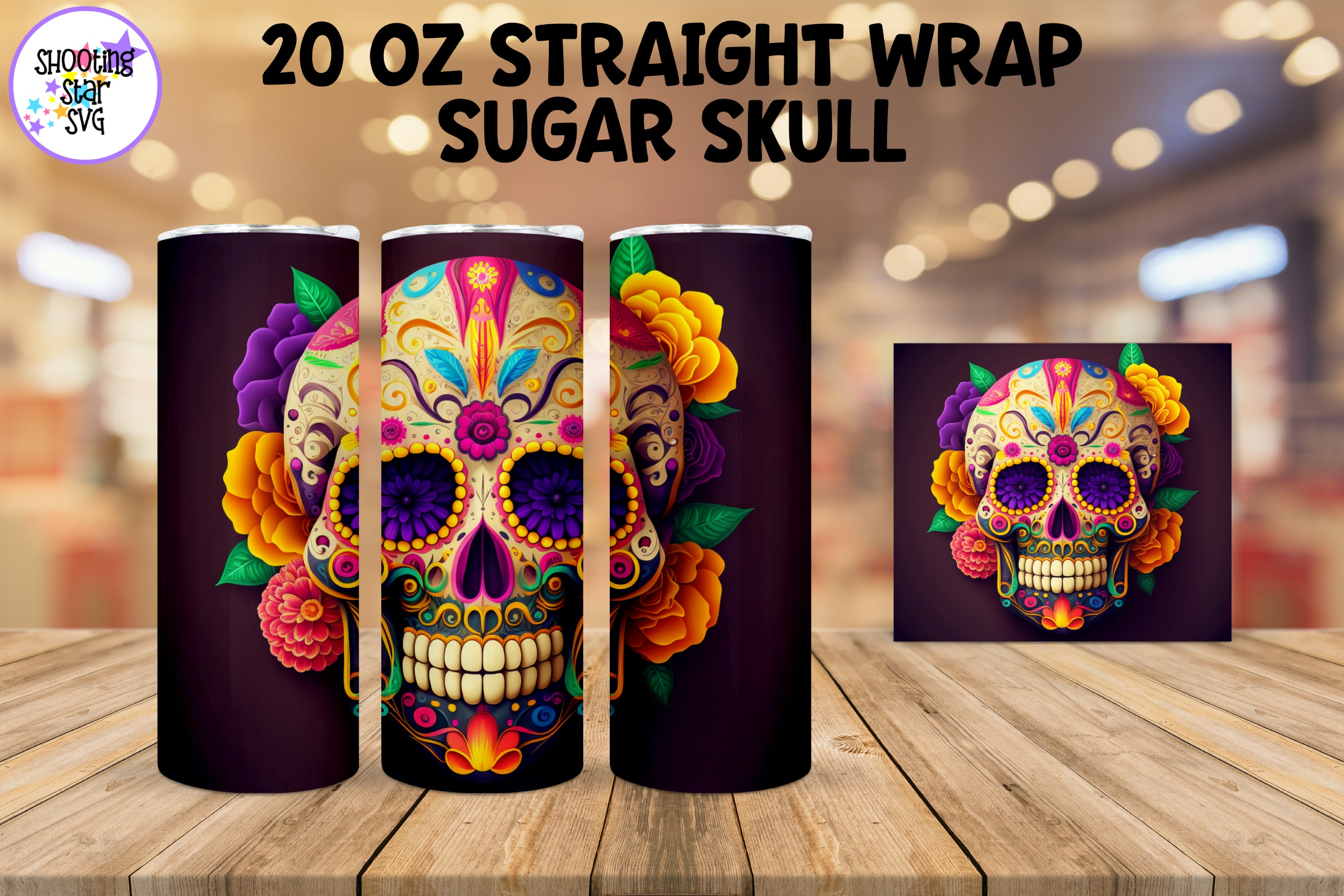 Sugar Skull Day of the Dead Sublimation Tumbler Wrap