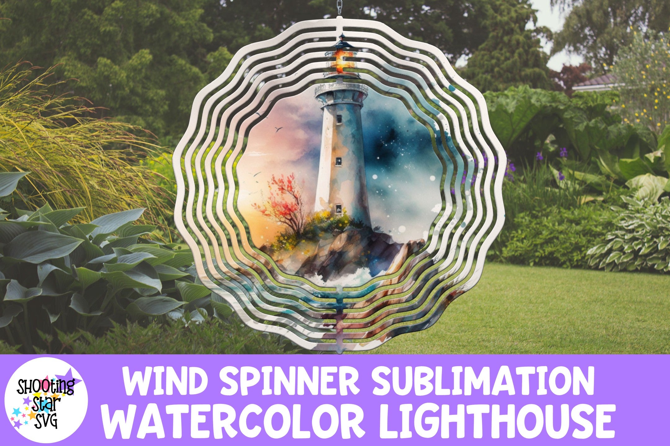 Watercolor Lighthouse Wind Spinner Sublimation Bundle