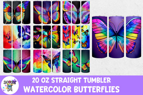 Rainbow Watercolor Butterflies Sublimation Tumbler Bundle