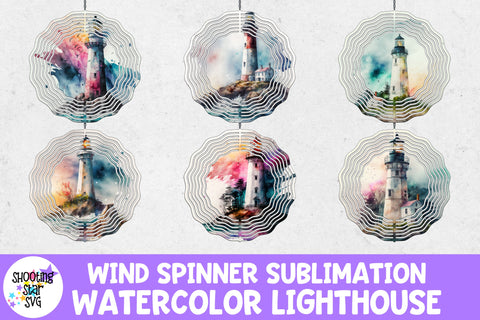 Watercolor Lighthouse Wind Spinner Sublimation Bundle