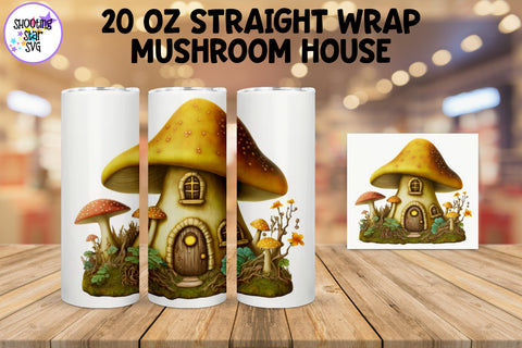Tiny Yellow Mushroom House Sublimation Tumbler Wrap