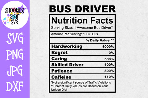 Bus Driver Nutrition Facts SVG - Bus Driver SVG