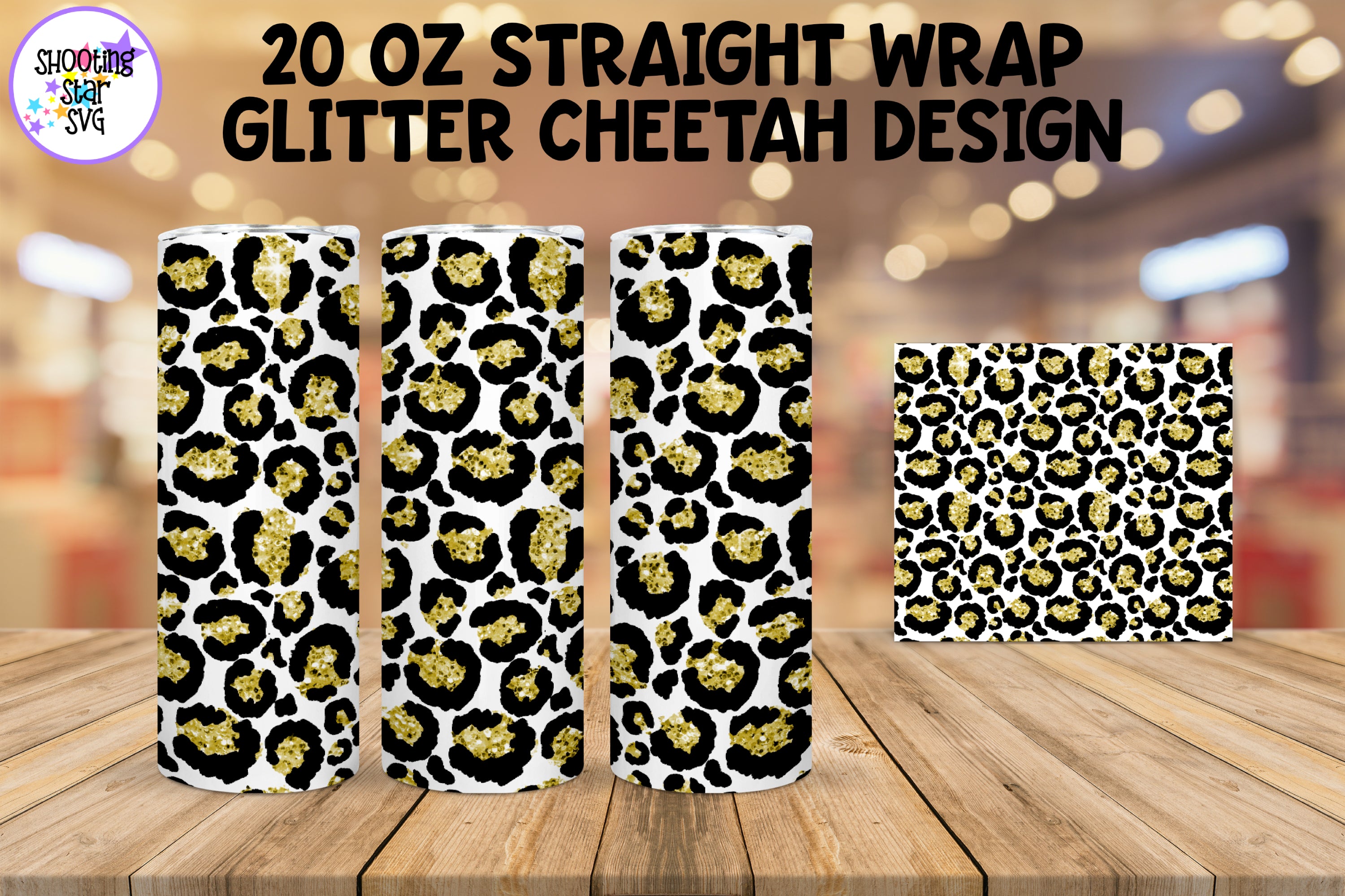 20 OZ Cheetah Tumbler Wrap with Glitter