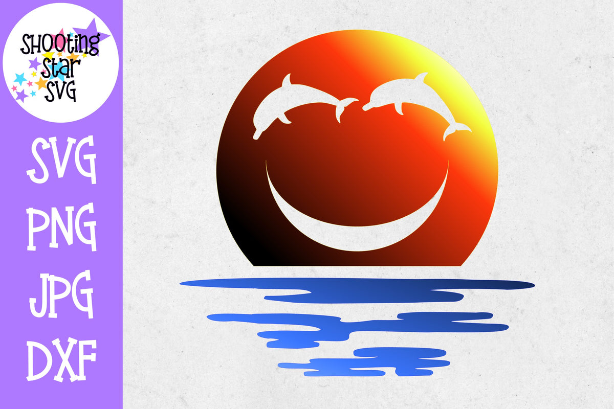 Dolphin Smiley Face Water SVG - Ocean SVG - Sunset SVG