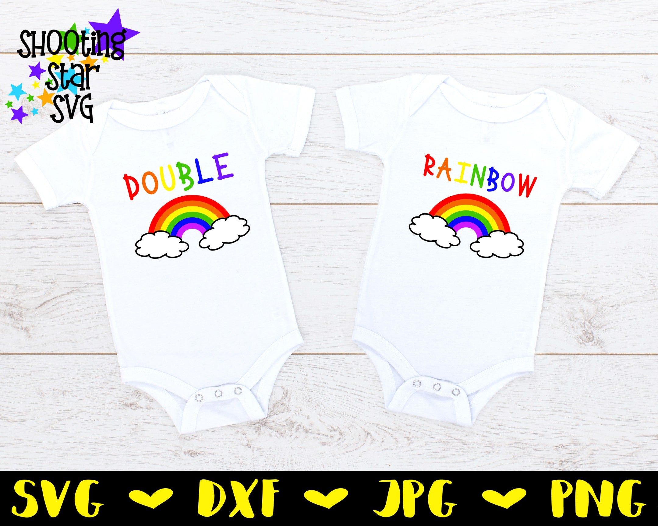 Double Rainbow - Rainbow Baby SVG - Twin Bodysuit SVG