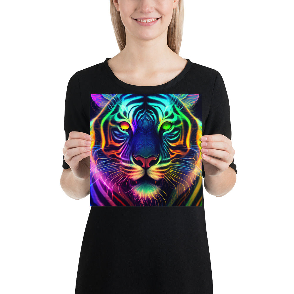 Rainbow Tiger on a Square Matte Poster