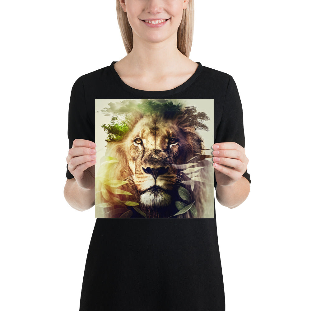Double Exposure of a Lion and the Jungle