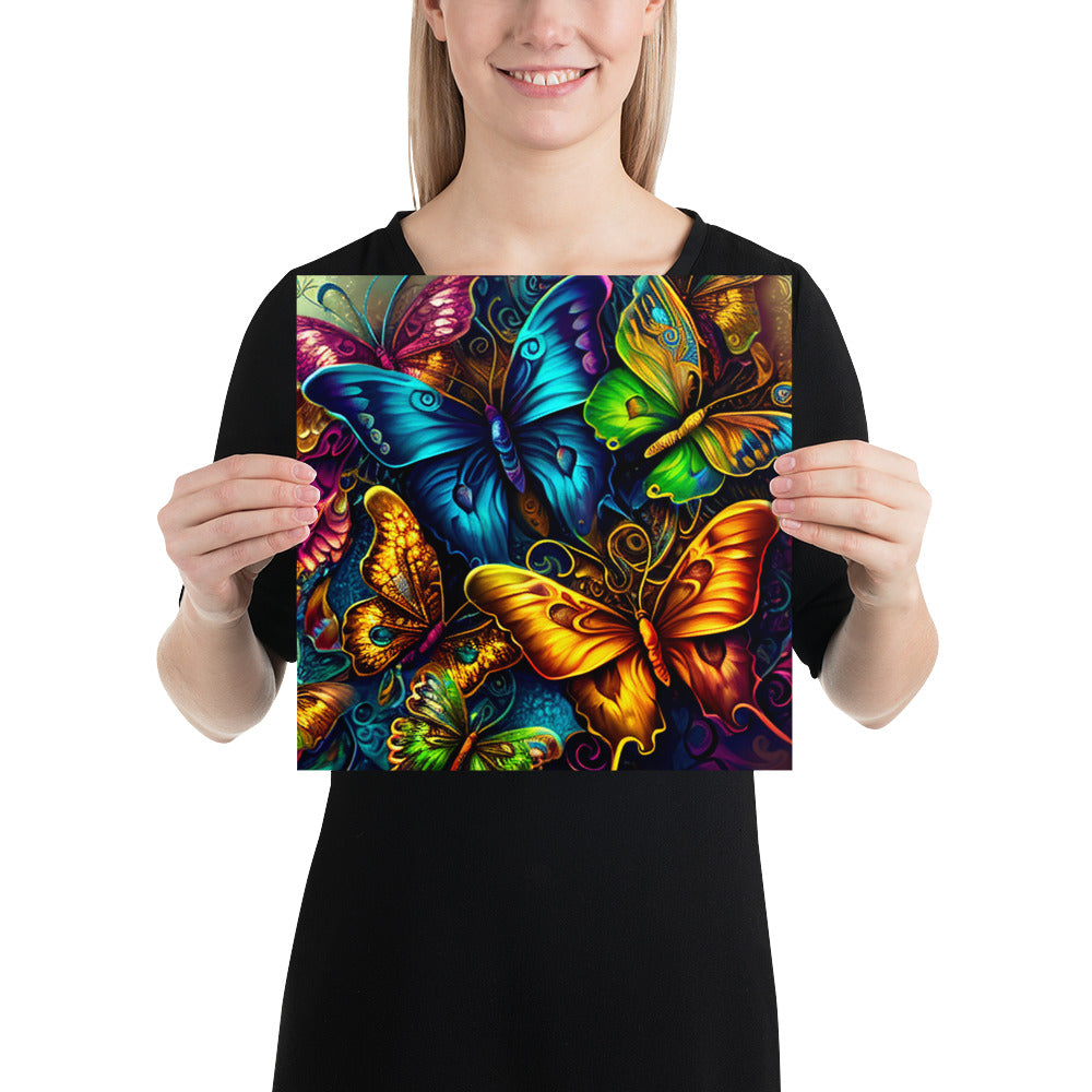 Beautiful Ornate Butterflies on a Square Matte Poster