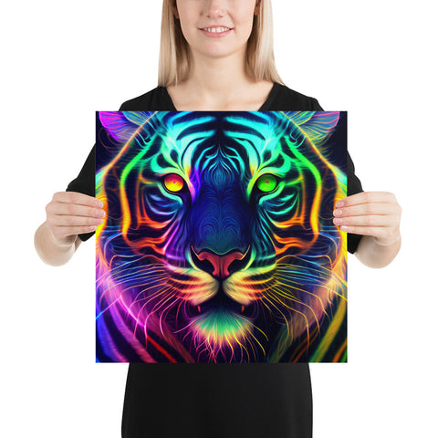 Rainbow Tiger on a Square Matte Poster
