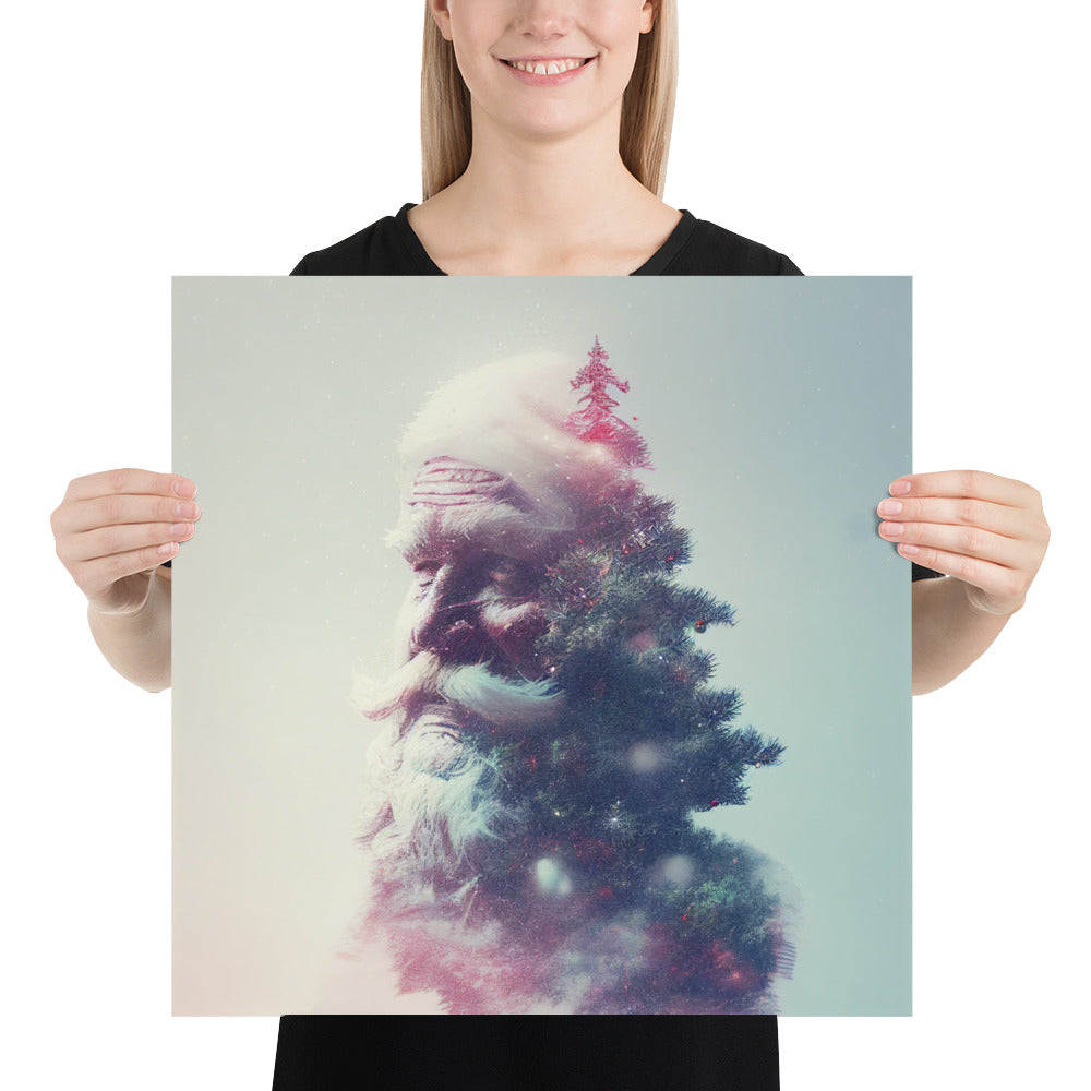 Double Exposure Santa and a Christmas Tree on a Square Matte Poster